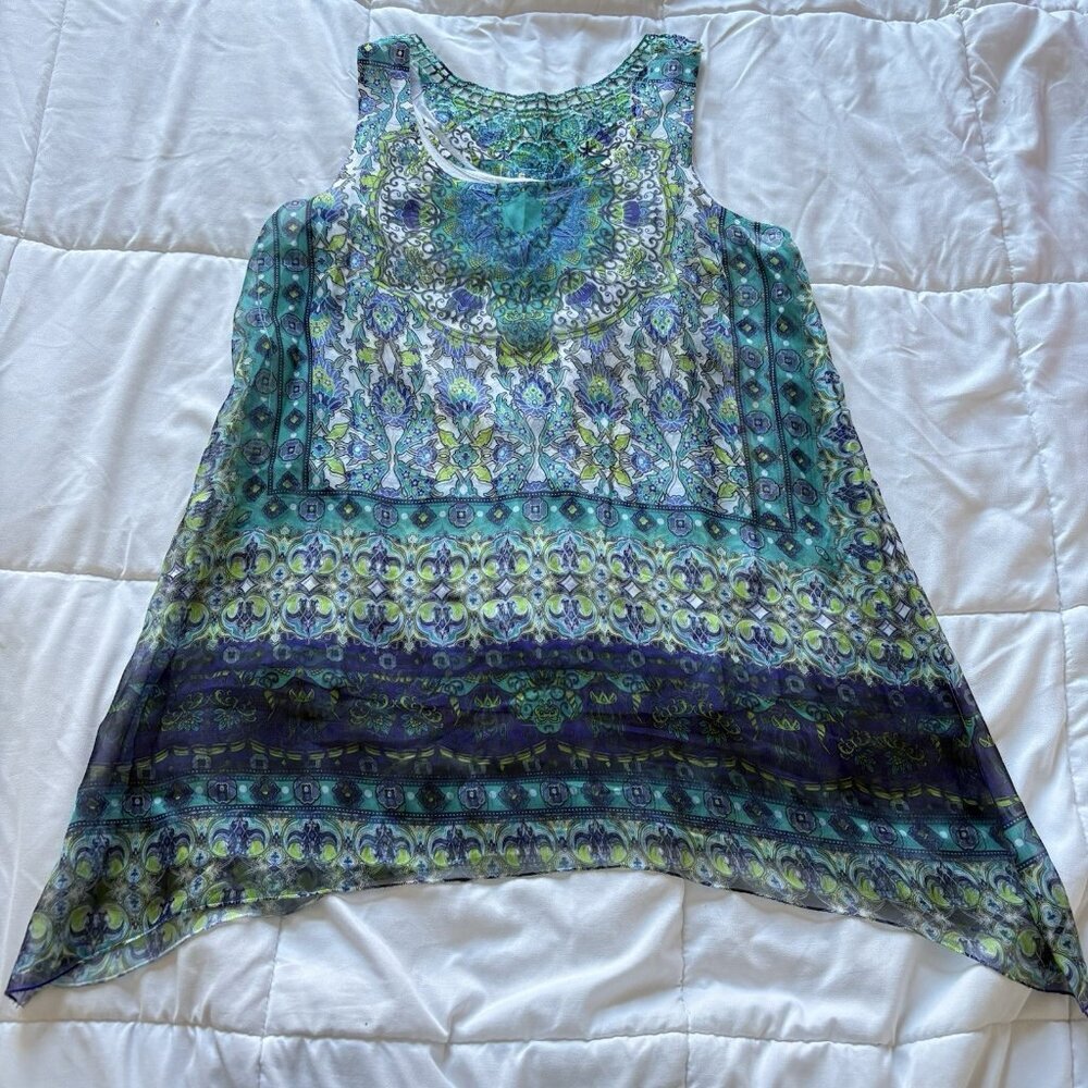 Womens Size Large Blue Tank Top Blouse Officechic Corpcore City Retro Y2K Hippie